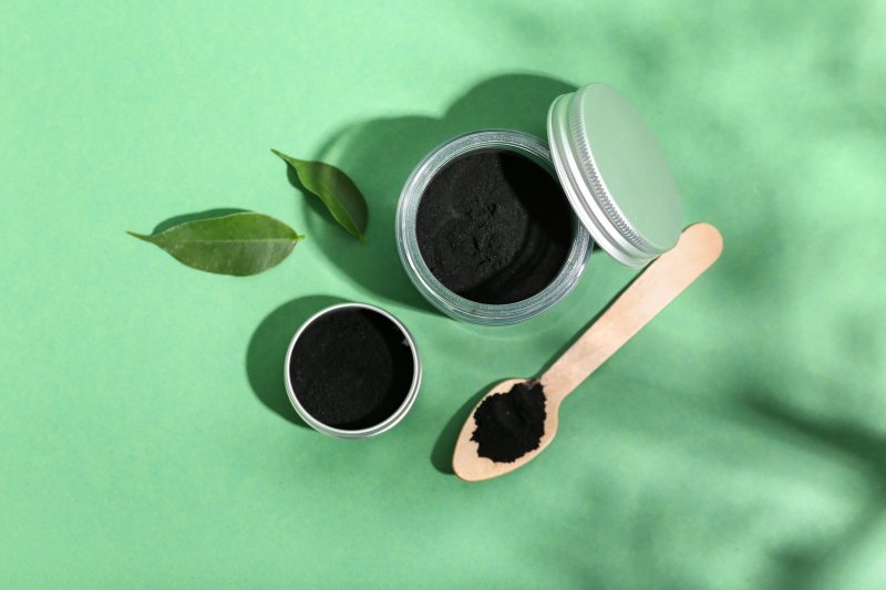 Activated charcoal tooth powder, a product sometimes used for teeth whitening 